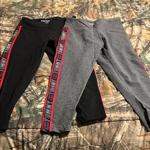 Tommy Hilfiger Women’s Black and Gray Leggings with Red Accents